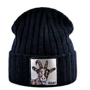 Mountain Goat Embroidery Patch Knitted Beanie Hat